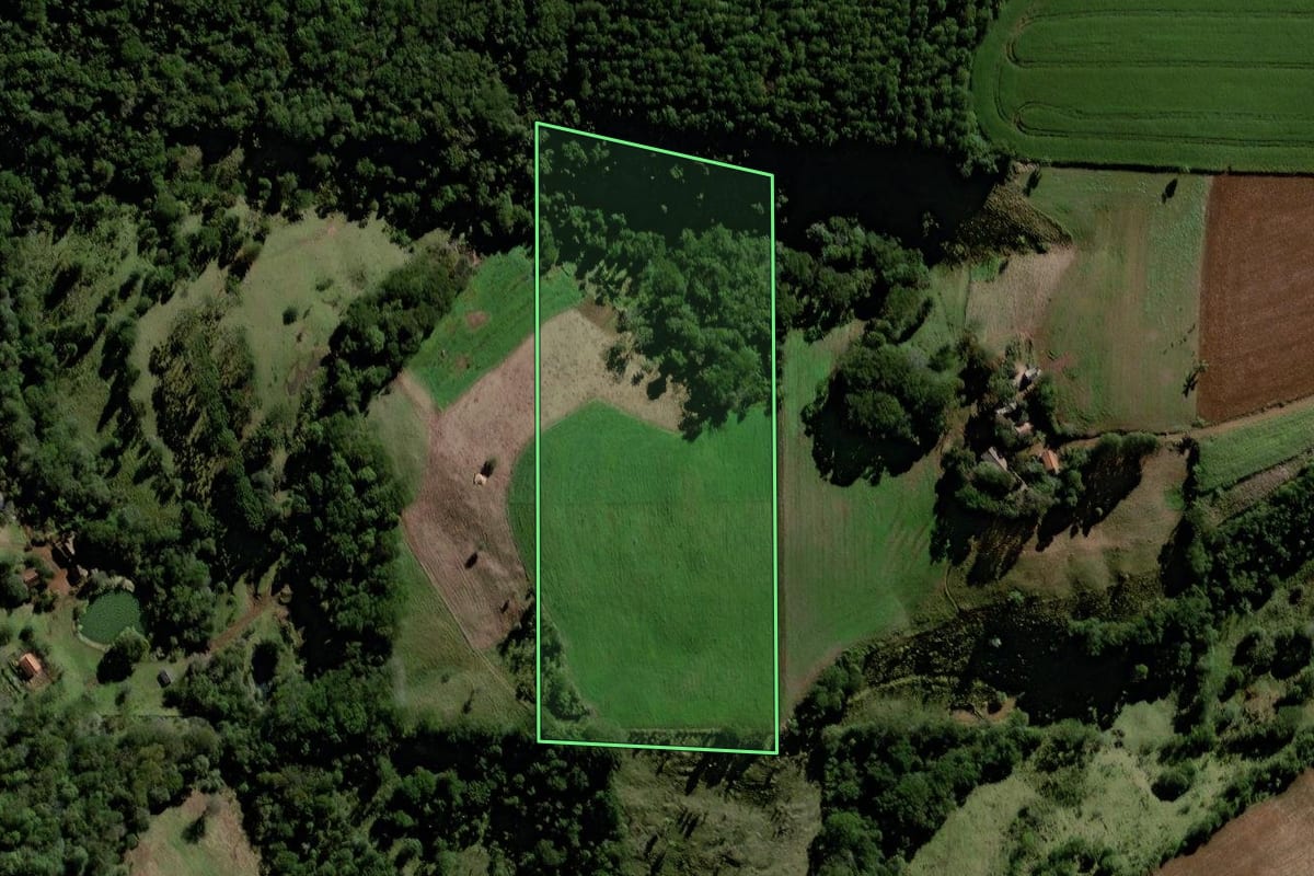 Imagem de satélite do imóvel rural em Virmond (PR), com o contorno declarado no CAR desenhado por cima.