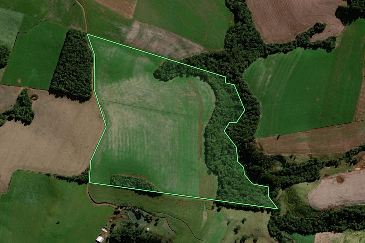 Imagem de satélite do imóvel rural em Virmond (PR), com o contorno declarado no CAR desenhado por cima.