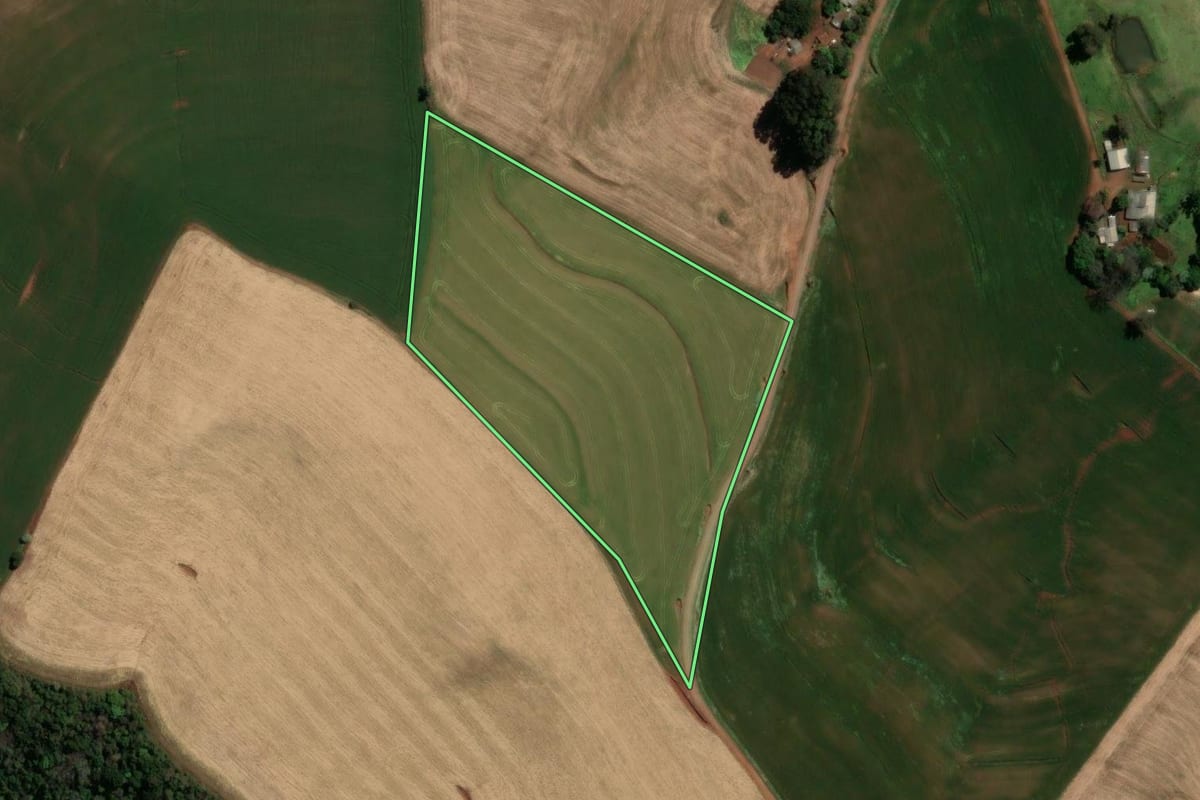 Imagem de satélite do imóvel rural em Vitorino (PR), com o contorno declarado no CAR desenhado por cima.