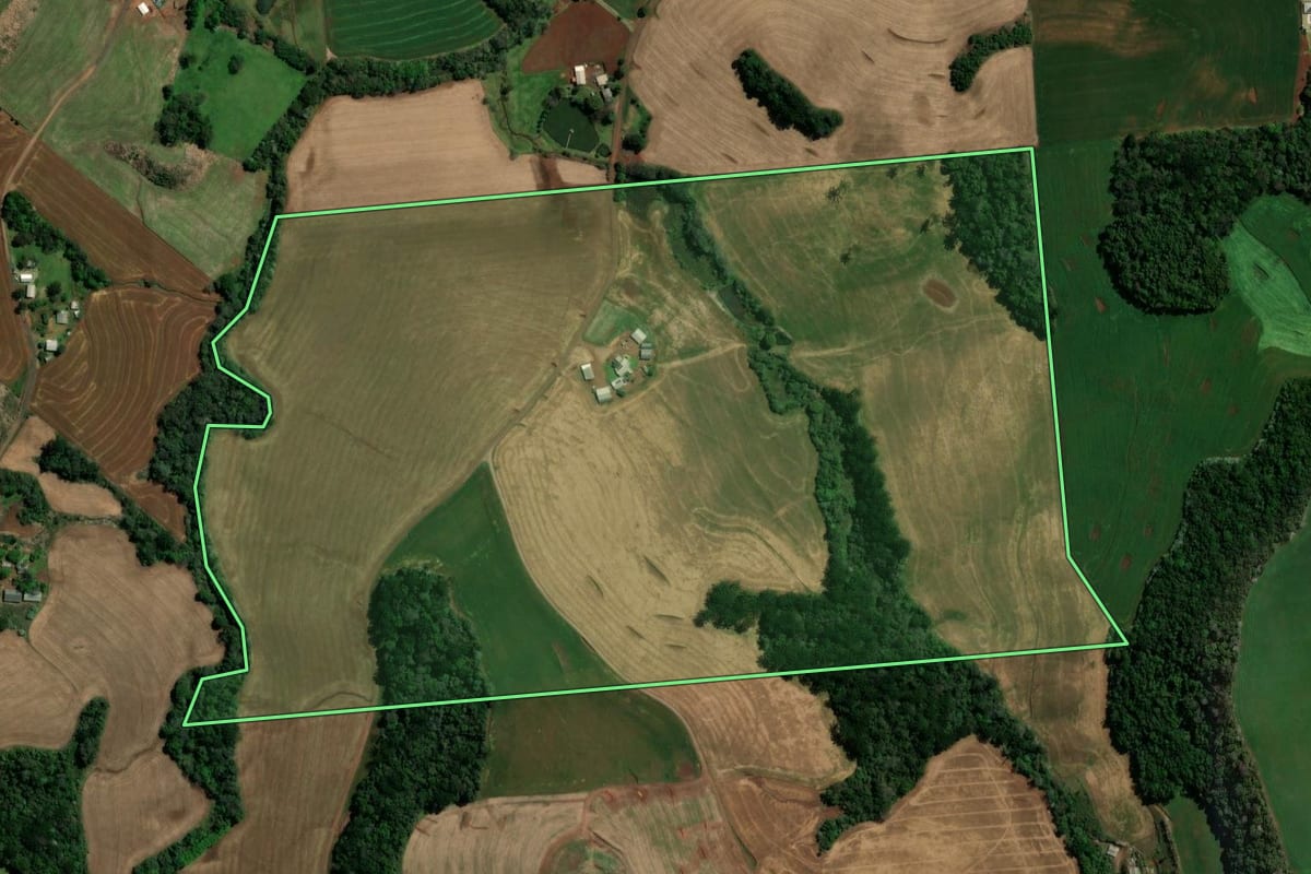 Imagem de satélite do imóvel rural em Vitorino (PR), com o contorno declarado no CAR desenhado por cima.