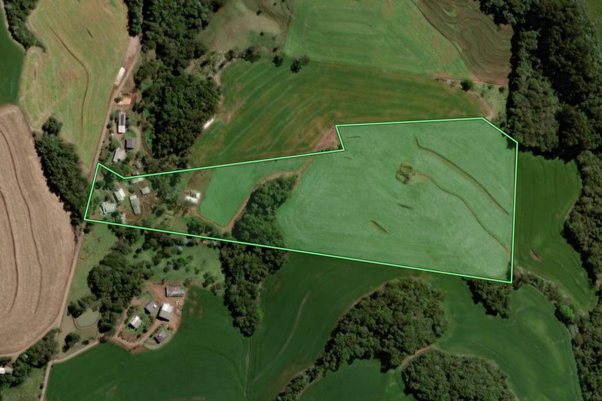 Imagem de satélite do imóvel rural em Vitorino (PR), com o contorno declarado no CAR desenhado por cima.
