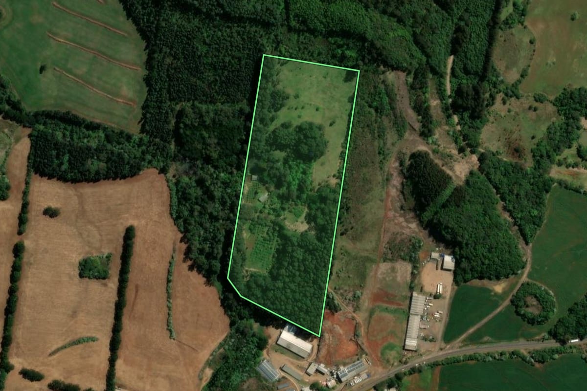 Imagem de satélite do imóvel rural em Vitorino (PR), com o contorno declarado no CAR desenhado por cima.