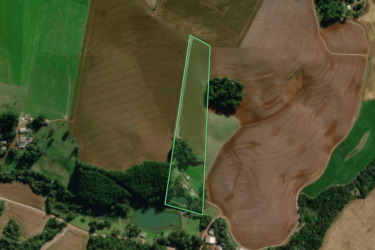 Imagem de satélite do imóvel rural em Vitorino (PR), com o contorno declarado no CAR desenhado por cima.