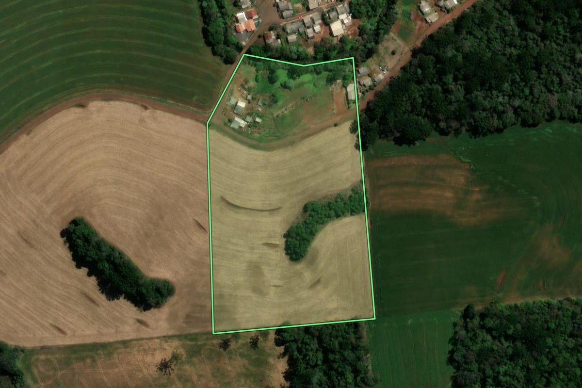 Imagem de satélite do imóvel rural em Vitorino (PR), com o contorno declarado no CAR desenhado por cima.