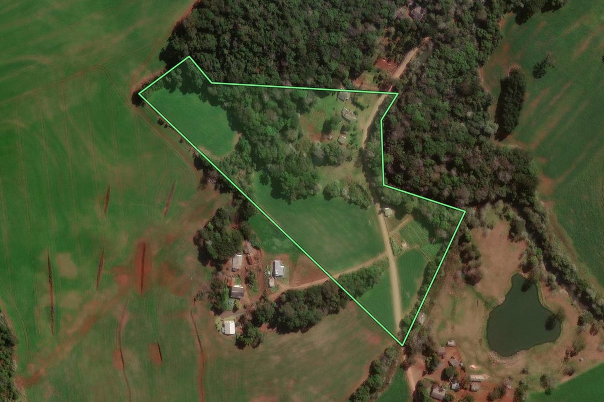 Imagem de satélite do imóvel rural em Vitorino (PR), com o contorno declarado no CAR desenhado por cima.