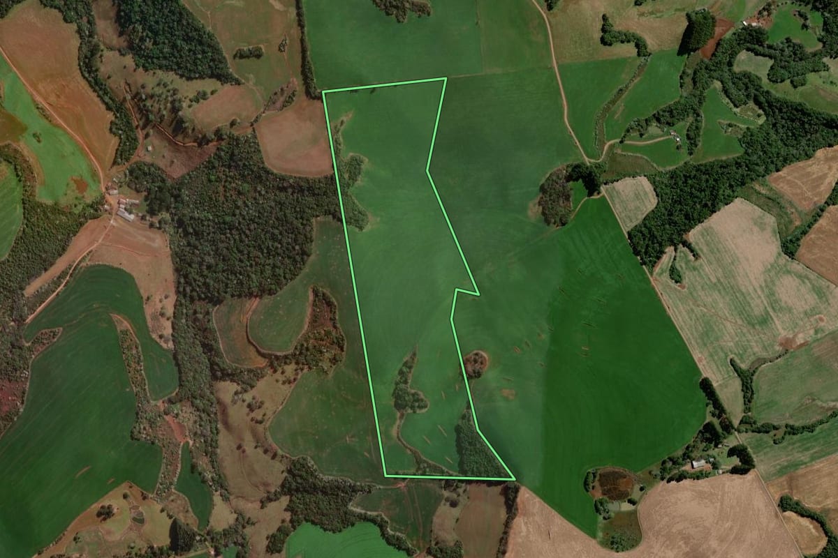 Imagem de satélite do imóvel rural em Vitorino (PR), com o contorno declarado no CAR desenhado por cima.