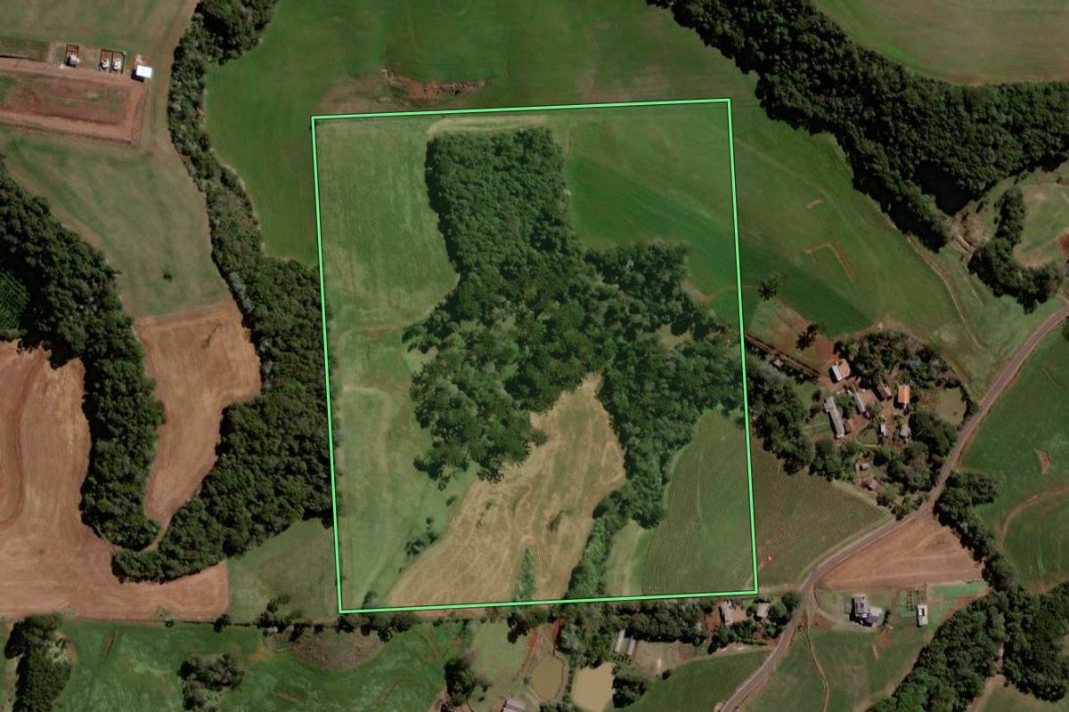 Imagem de satélite do imóvel rural em Vitorino (PR), com o contorno declarado no CAR desenhado por cima.