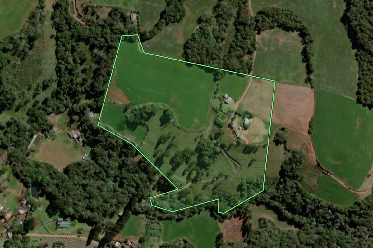 Imagem de satélite do imóvel rural em Vitorino (PR), com o contorno declarado no CAR desenhado por cima.