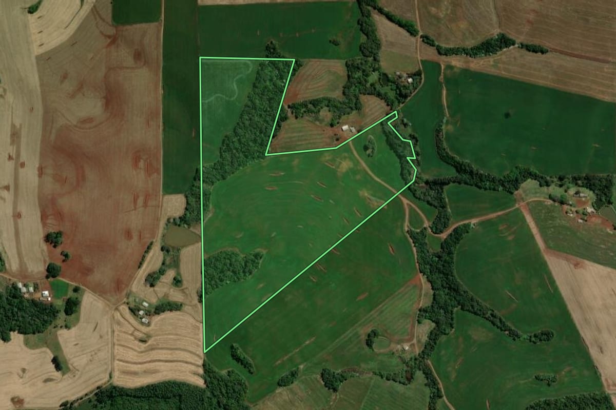 Imagem de satélite do imóvel rural em Vitorino (PR), com o contorno declarado no CAR desenhado por cima.