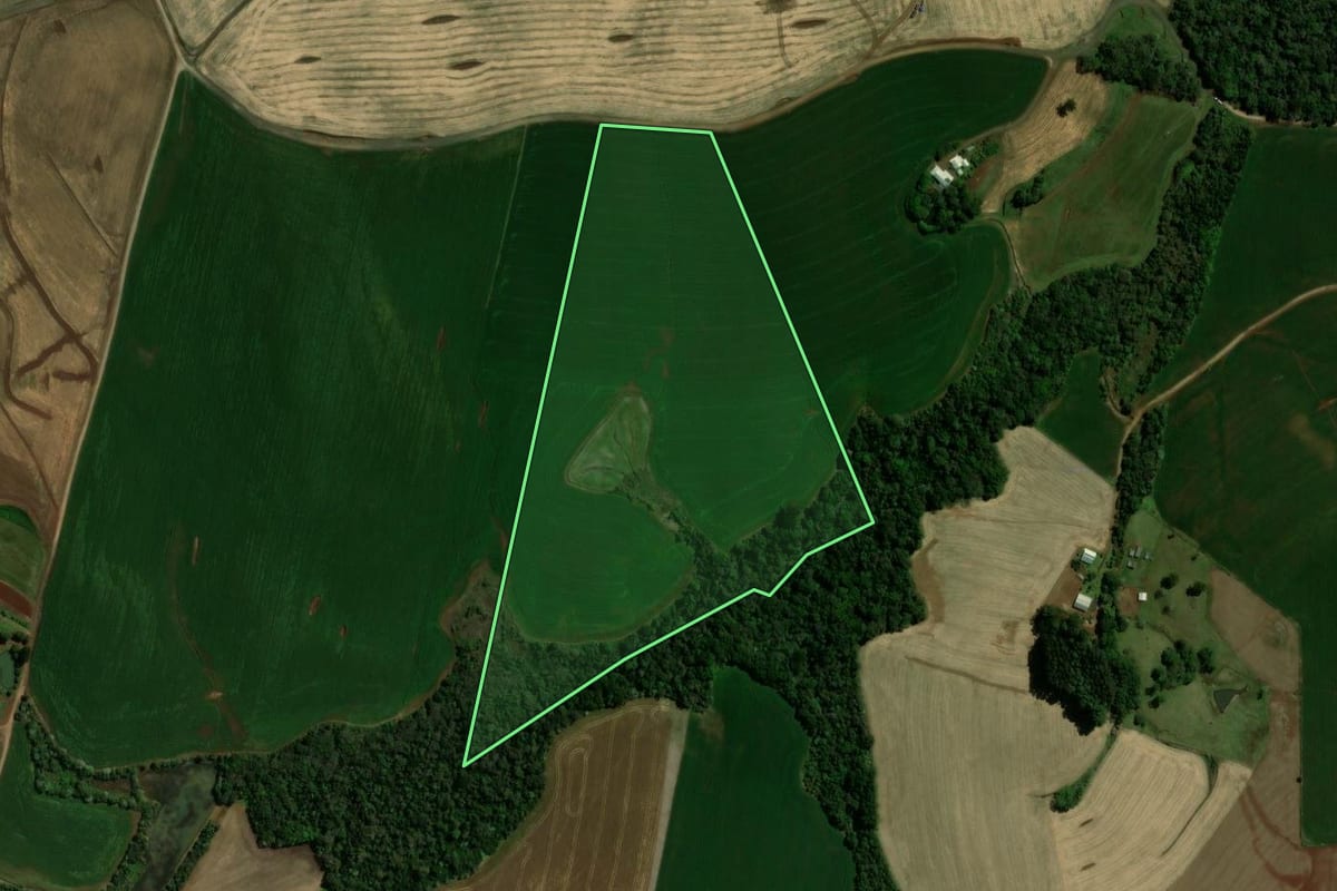 Imagem de satélite do imóvel rural em Vitorino (PR), com o contorno declarado no CAR desenhado por cima.