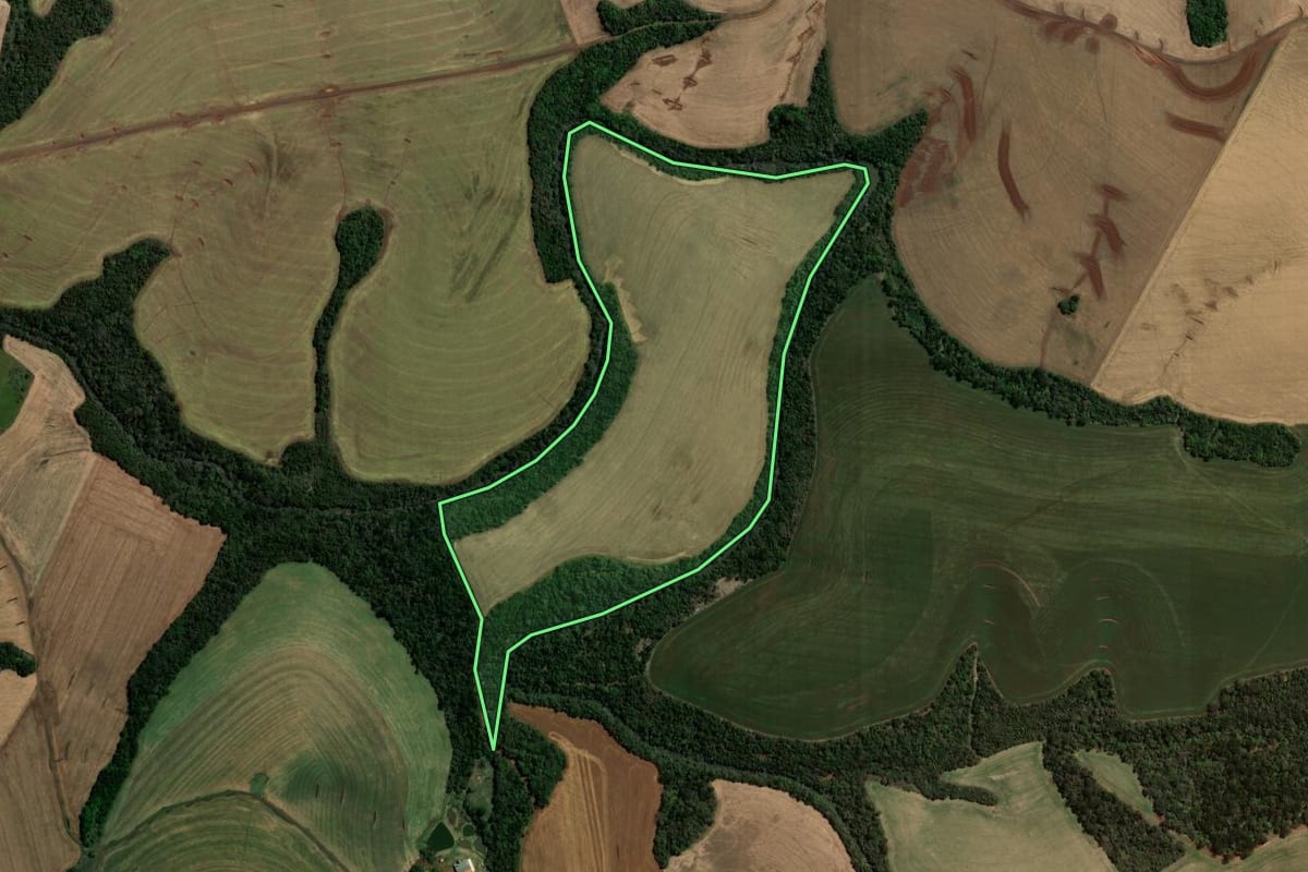 Imagem de satélite do imóvel rural em Vitorino (PR), com o contorno declarado no CAR desenhado por cima.