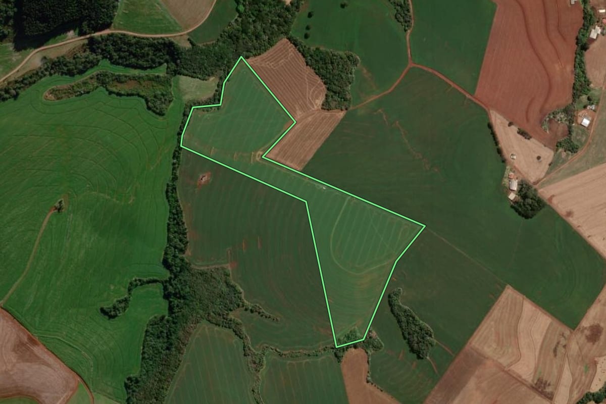 Imagem de satélite do imóvel rural em Vitorino (PR), com o contorno declarado no CAR desenhado por cima.