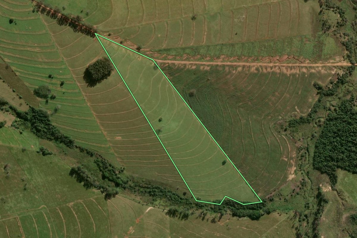 Imagem de satélite do imóvel rural em Xambrê (PR), com o contorno declarado no CAR desenhado por cima.