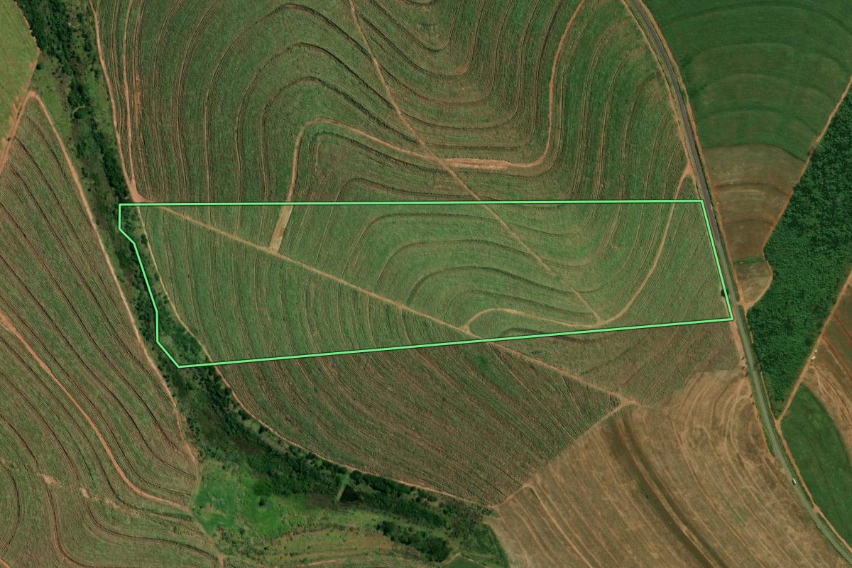 Imagem de satélite do imóvel rural em Xambrê (PR), com o contorno declarado no CAR desenhado por cima.