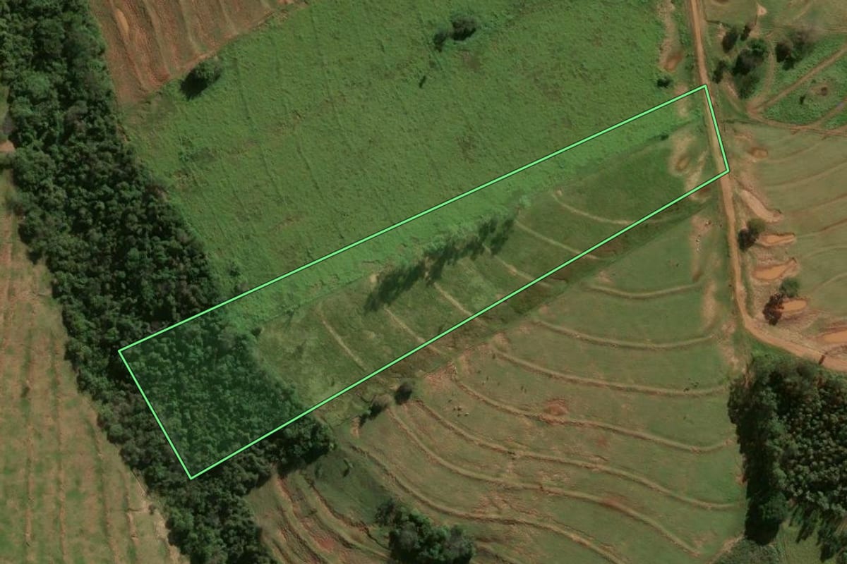 Imagem de satélite do imóvel rural em Xambrê (PR), com o contorno declarado no CAR desenhado por cima.