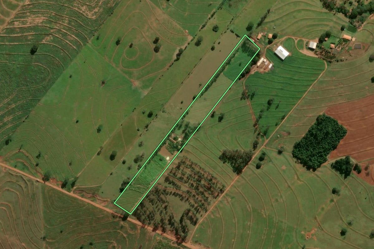 Imagem de satélite do imóvel rural em Xambrê (PR), com o contorno declarado no CAR desenhado por cima.