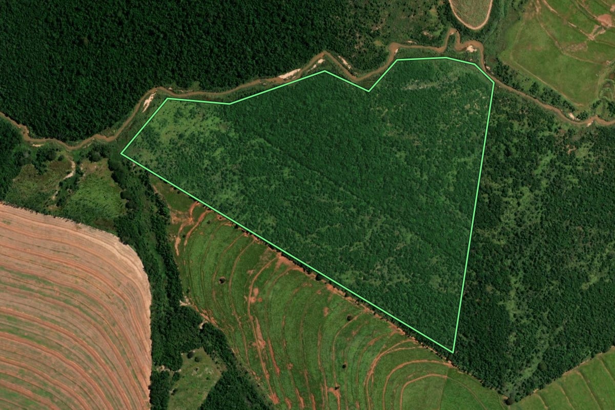 Imagem de satélite do imóvel rural em Xambrê (PR), com o contorno declarado no CAR desenhado por cima.