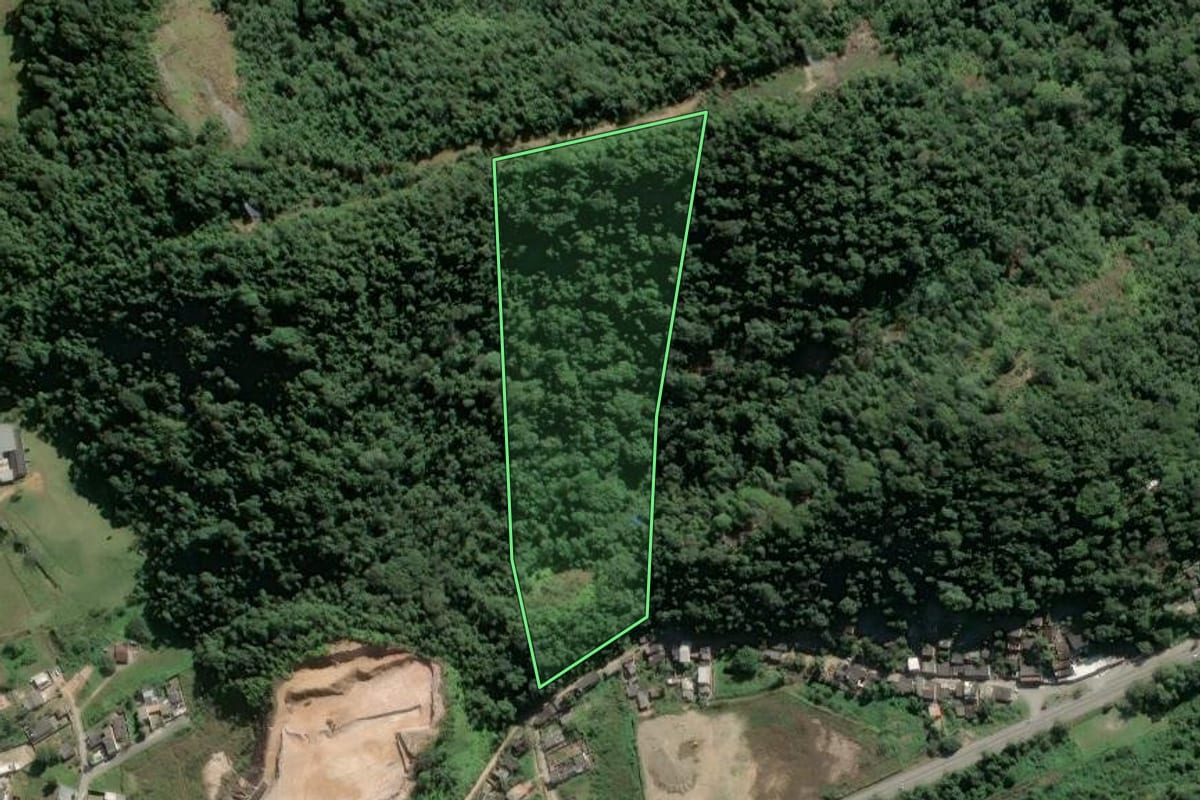 Imagem de satélite do imóvel rural em Angra dos Reis (RJ), com o contorno declarado no CAR desenhado por cima.