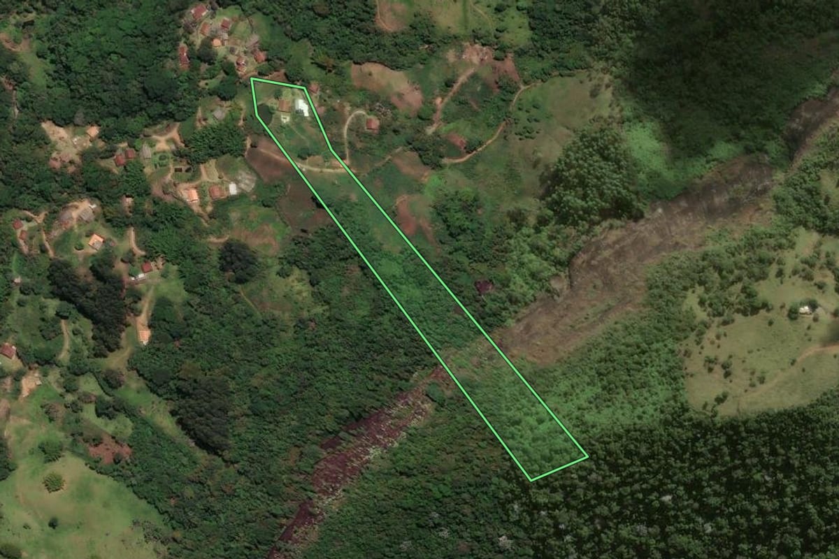 Imagem de satélite do imóvel rural em Bom Jardim (RJ), com o contorno declarado no CAR desenhado por cima.