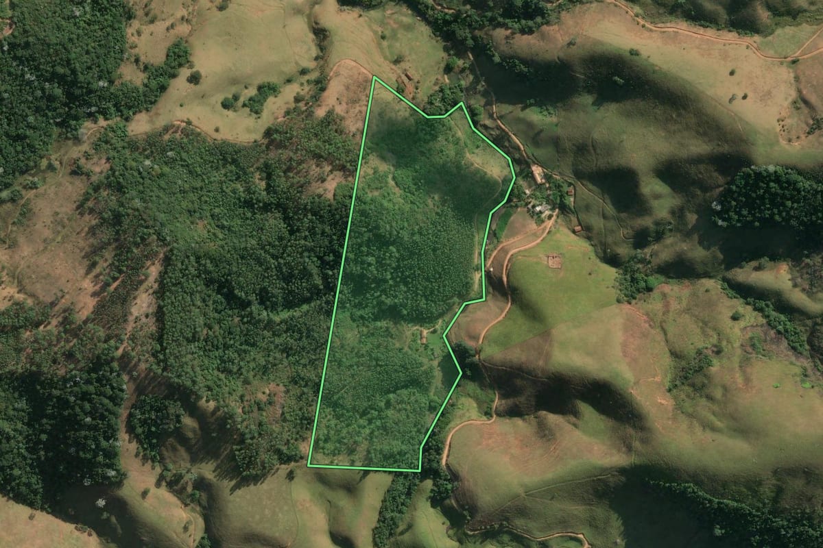 Imagem de satélite do imóvel rural em Bom Jardim (RJ), com o contorno declarado no CAR desenhado por cima.