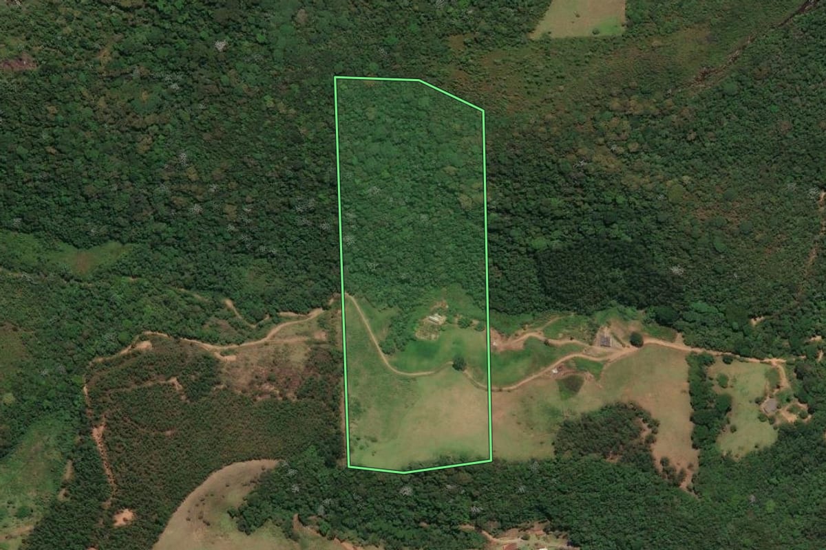Imagem de satélite do imóvel rural em Bom Jardim (RJ), com o contorno declarado no CAR desenhado por cima.