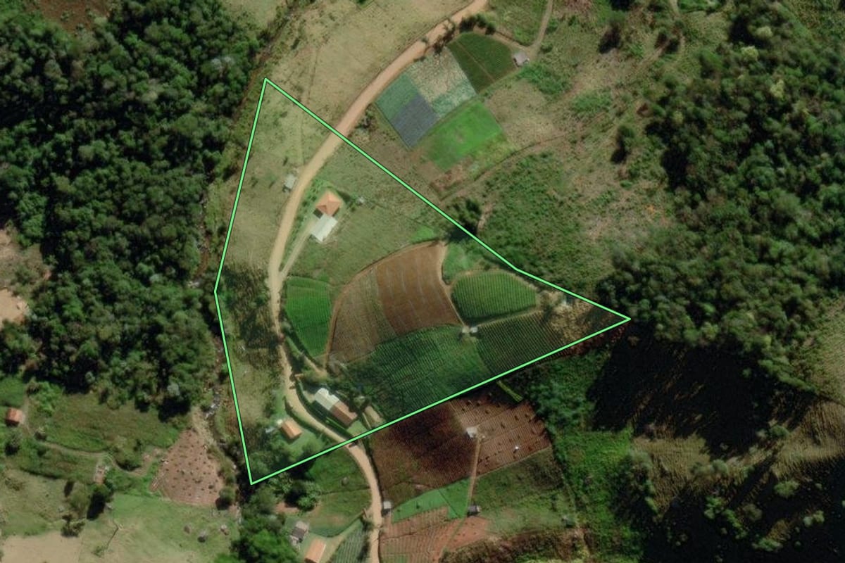 Imagem de satélite do imóvel rural em Bom Jardim (RJ), com o contorno declarado no CAR desenhado por cima.