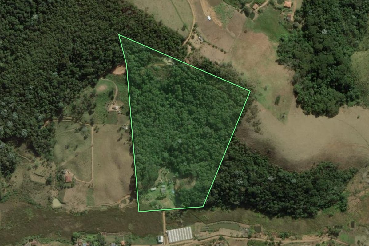 Imagem de satélite do imóvel rural em Bom Jardim (RJ), com o contorno declarado no CAR desenhado por cima.