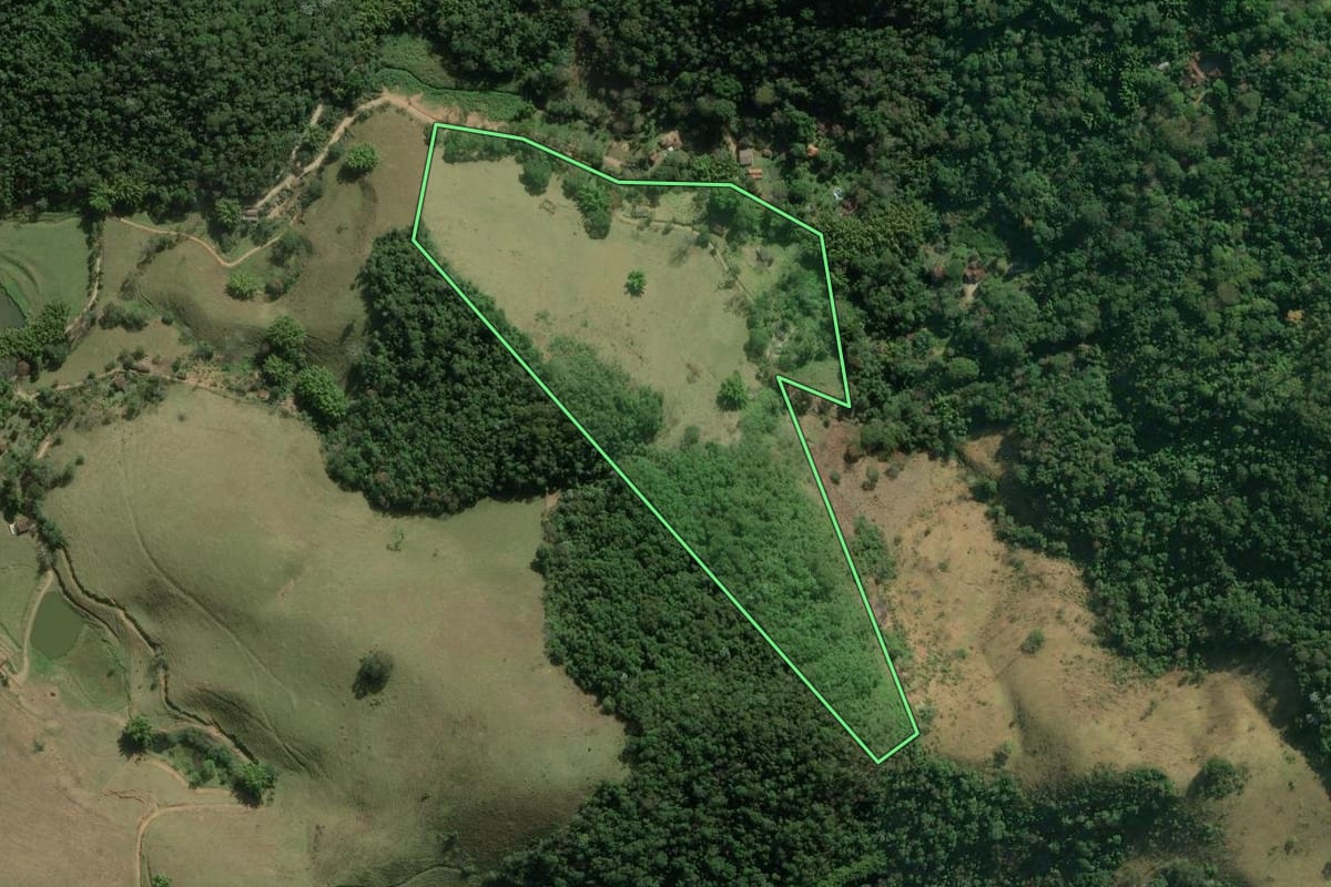 Imagem de satélite do imóvel rural em Bom Jardim (RJ), com o contorno declarado no CAR desenhado por cima.