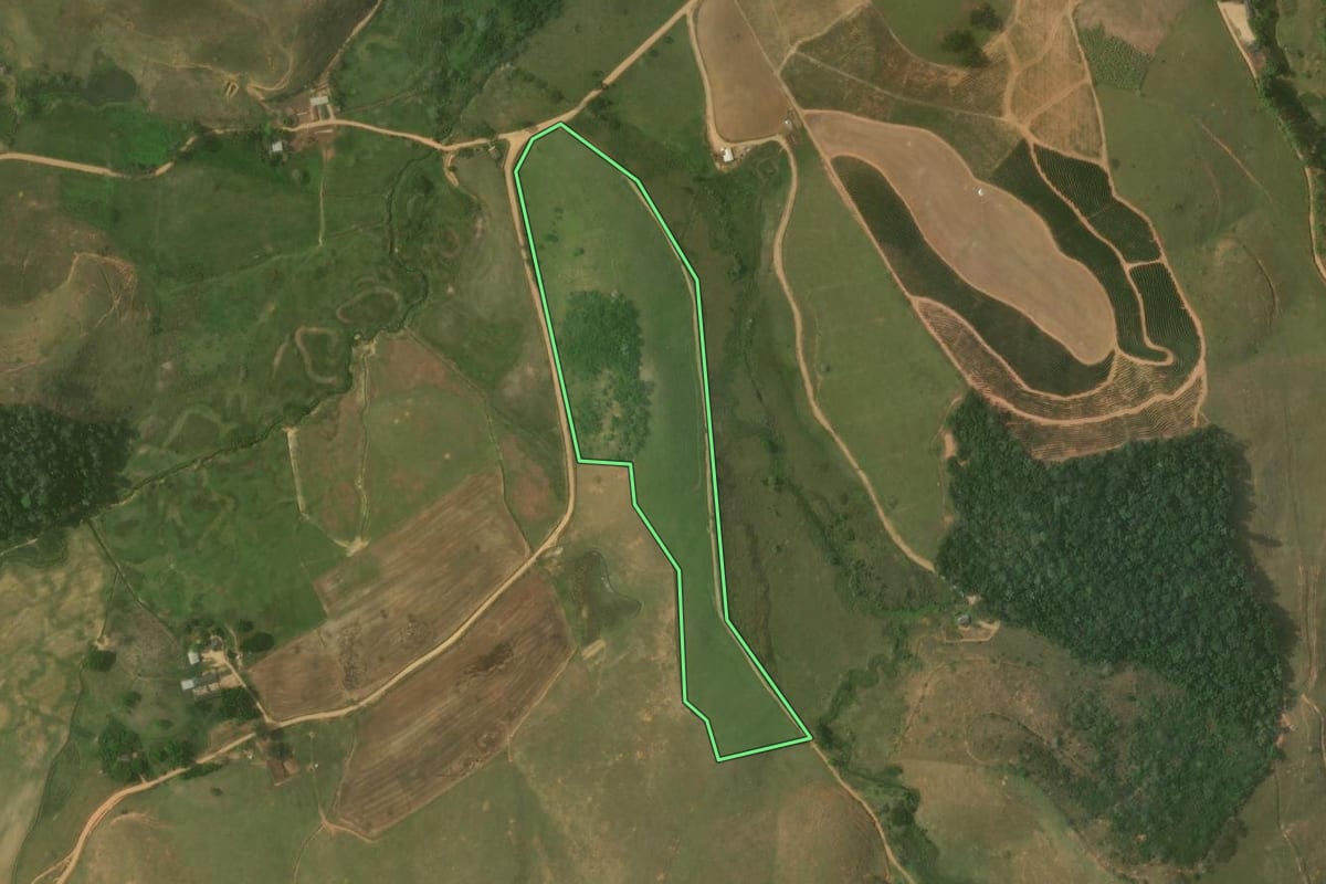 Imagem de satélite do imóvel rural em Bom Jesus do Itabapoana (RJ), com o contorno declarado no CAR desenhado por cima.