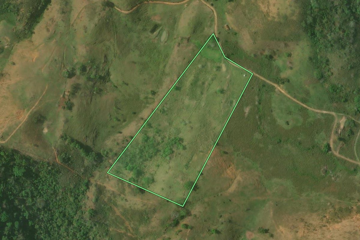 Imagem de satélite do imóvel rural em Bom Jesus do Itabapoana (RJ), com o contorno declarado no CAR desenhado por cima.