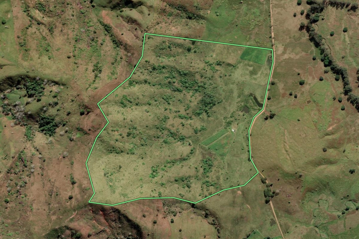 Imagem de satélite do imóvel rural em Bom Jesus do Itabapoana (RJ), com o contorno declarado no CAR desenhado por cima.