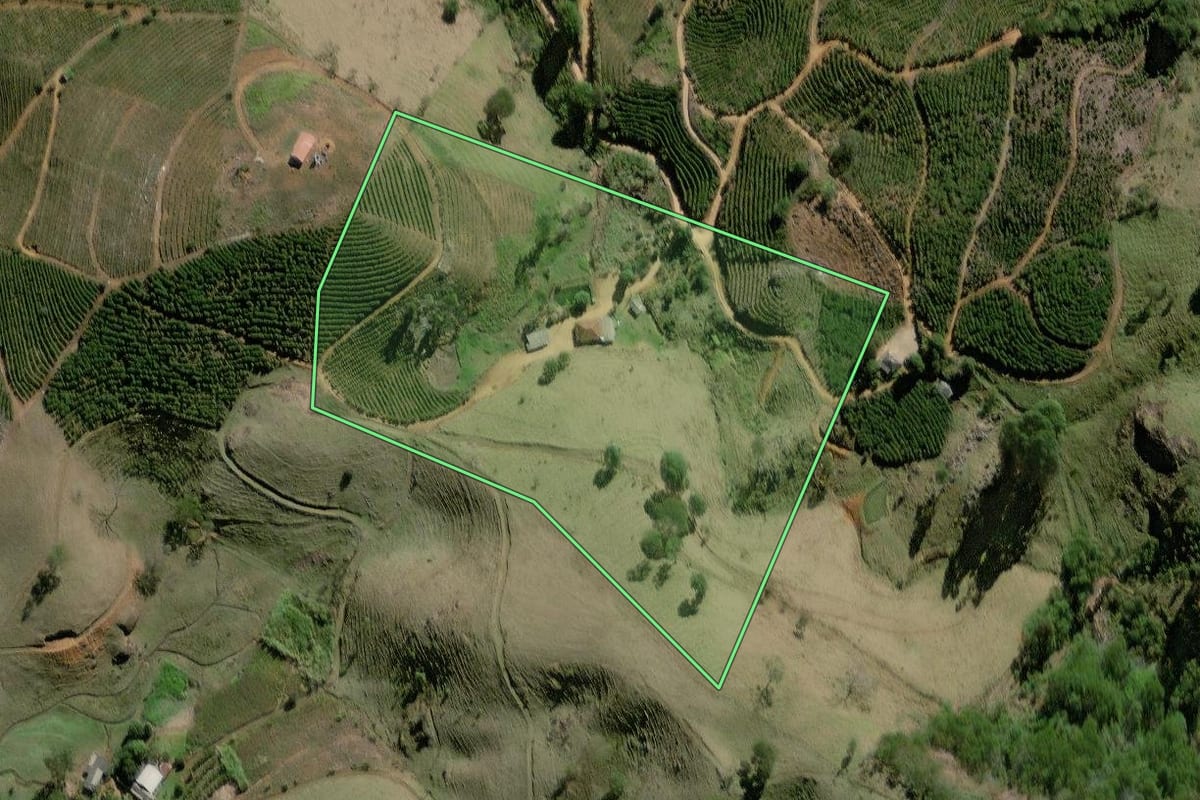 Imagem de satélite do imóvel rural em Bom Jesus do Itabapoana (RJ), com o contorno declarado no CAR desenhado por cima.