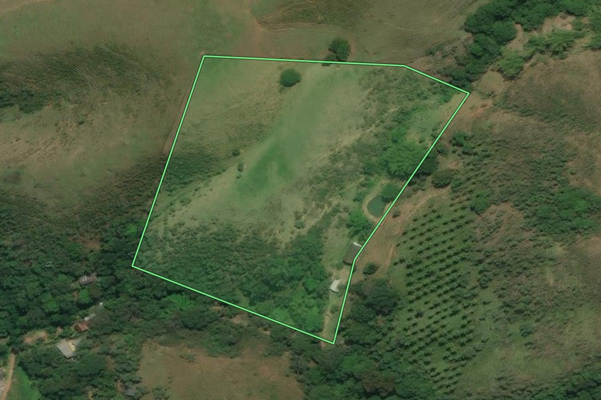 Imagem de satélite do imóvel rural em Cachoeiras de Macacu (RJ), com o contorno declarado no CAR desenhado por cima.