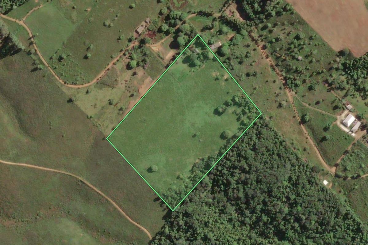 Imagem de satélite do imóvel rural em Carapebus (RJ), com o contorno declarado no CAR desenhado por cima.