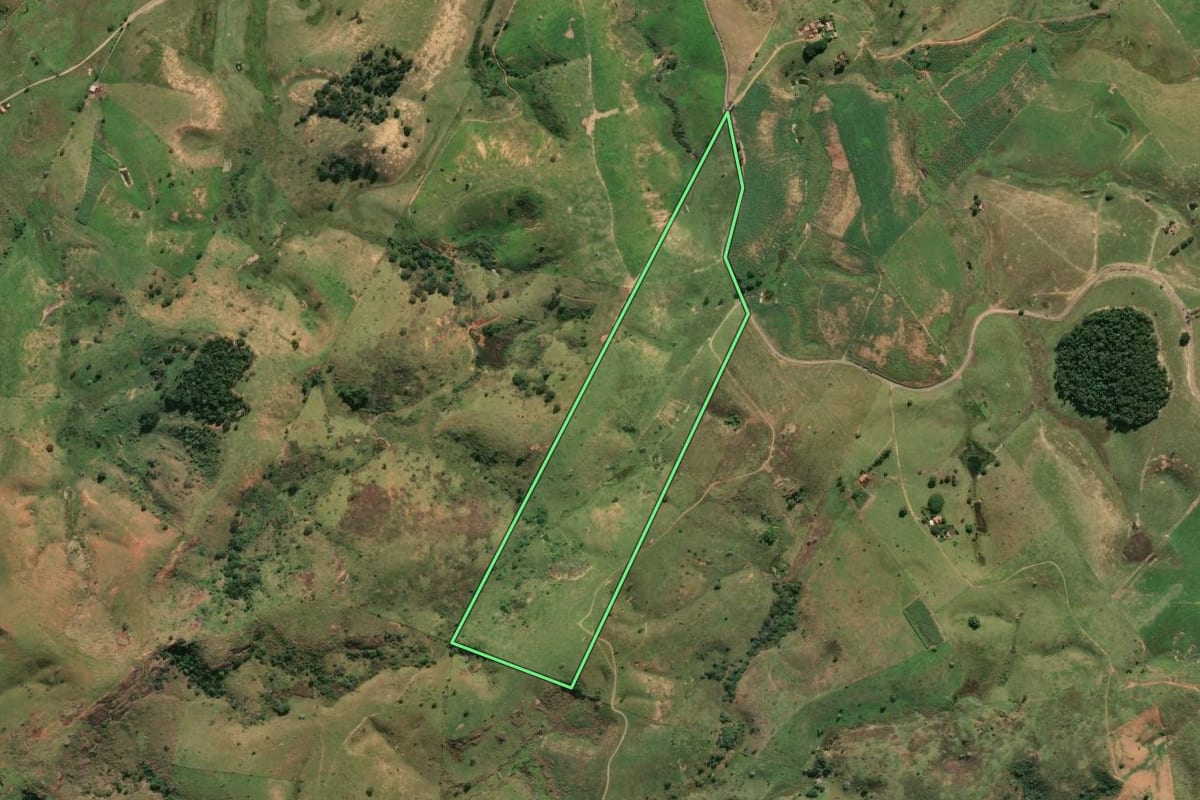 Imagem de satélite do imóvel rural em Campos dos Goytacazes (RJ), com o contorno declarado no CAR desenhado por cima.