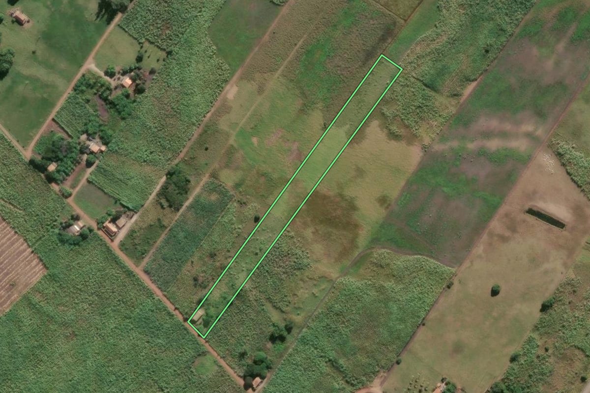 Imagem de satélite do imóvel rural em Campos dos Goytacazes (RJ), com o contorno declarado no CAR desenhado por cima.