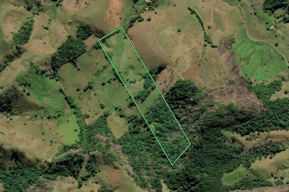 Imagem de satélite do imóvel rural em Campos dos Goytacazes (RJ), com o contorno declarado no CAR desenhado por cima.