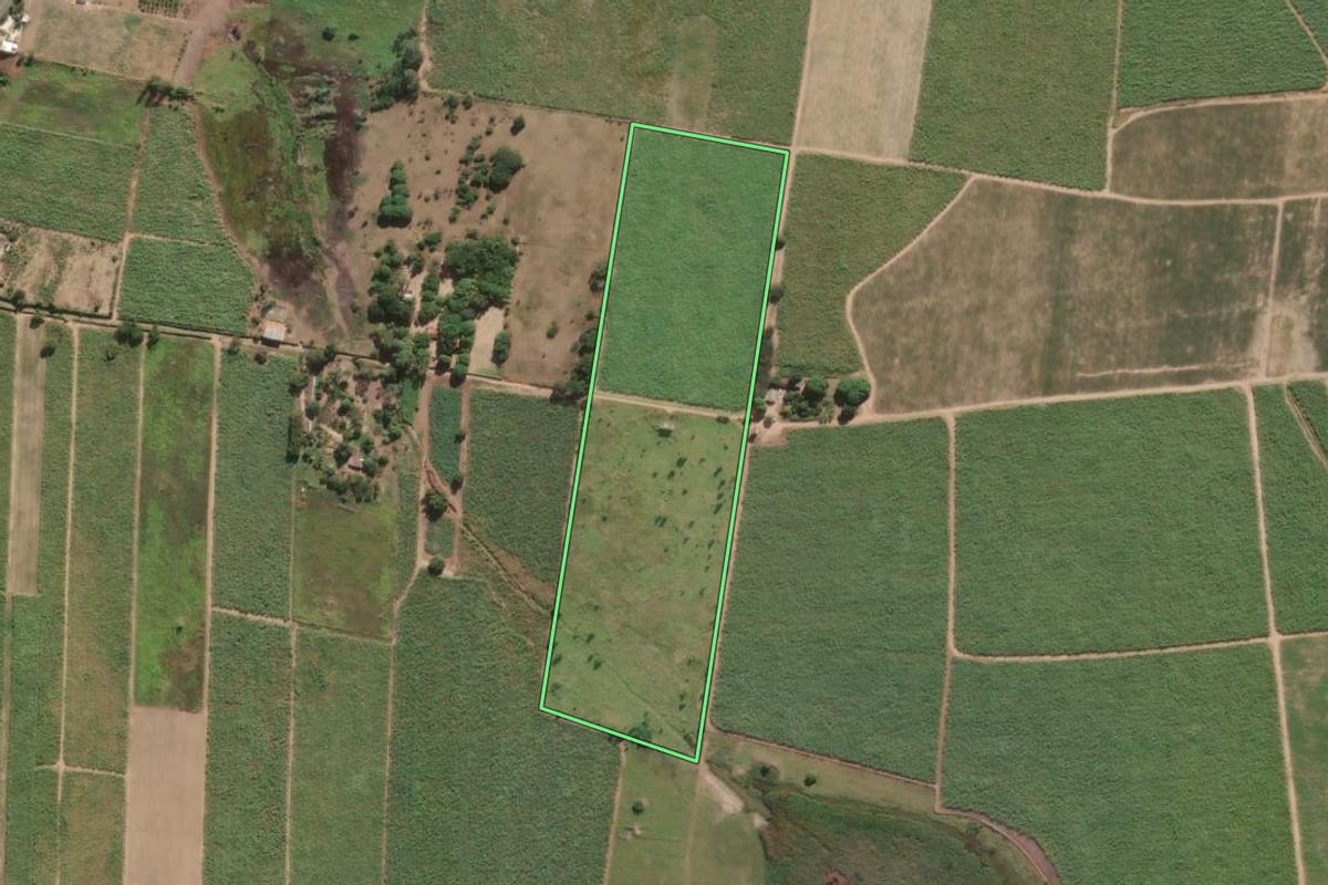 Imagem de satélite do imóvel rural em Campos dos Goytacazes (RJ), com o contorno declarado no CAR desenhado por cima.