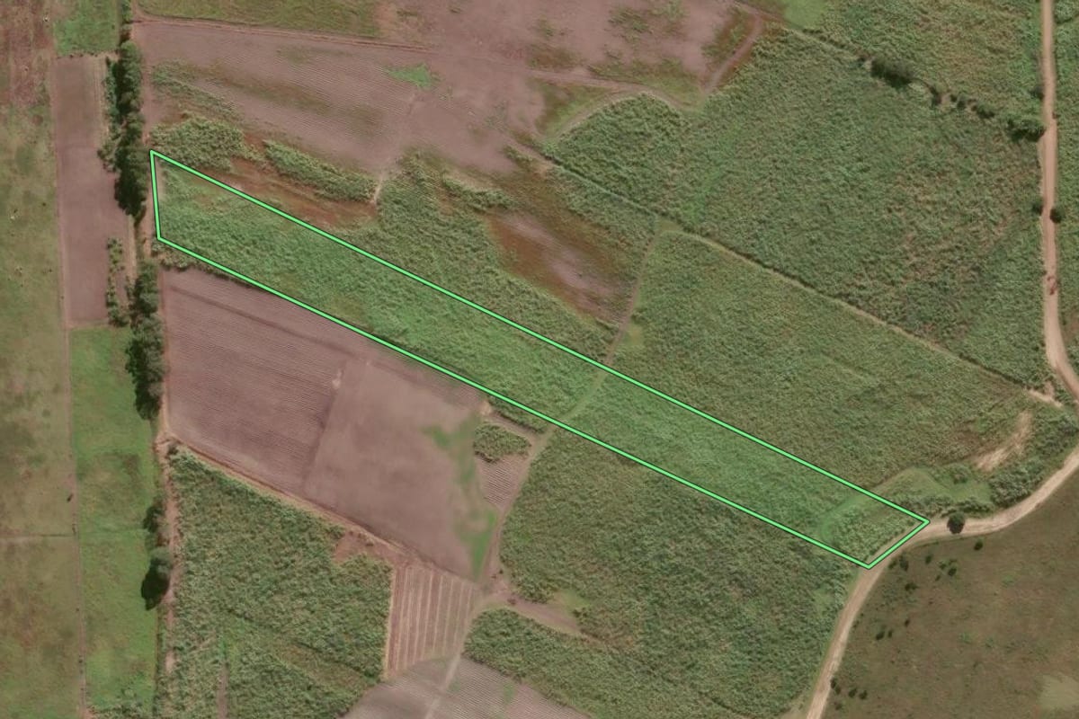 Imagem de satélite do imóvel rural em Campos dos Goytacazes (RJ), com o contorno declarado no CAR desenhado por cima.
