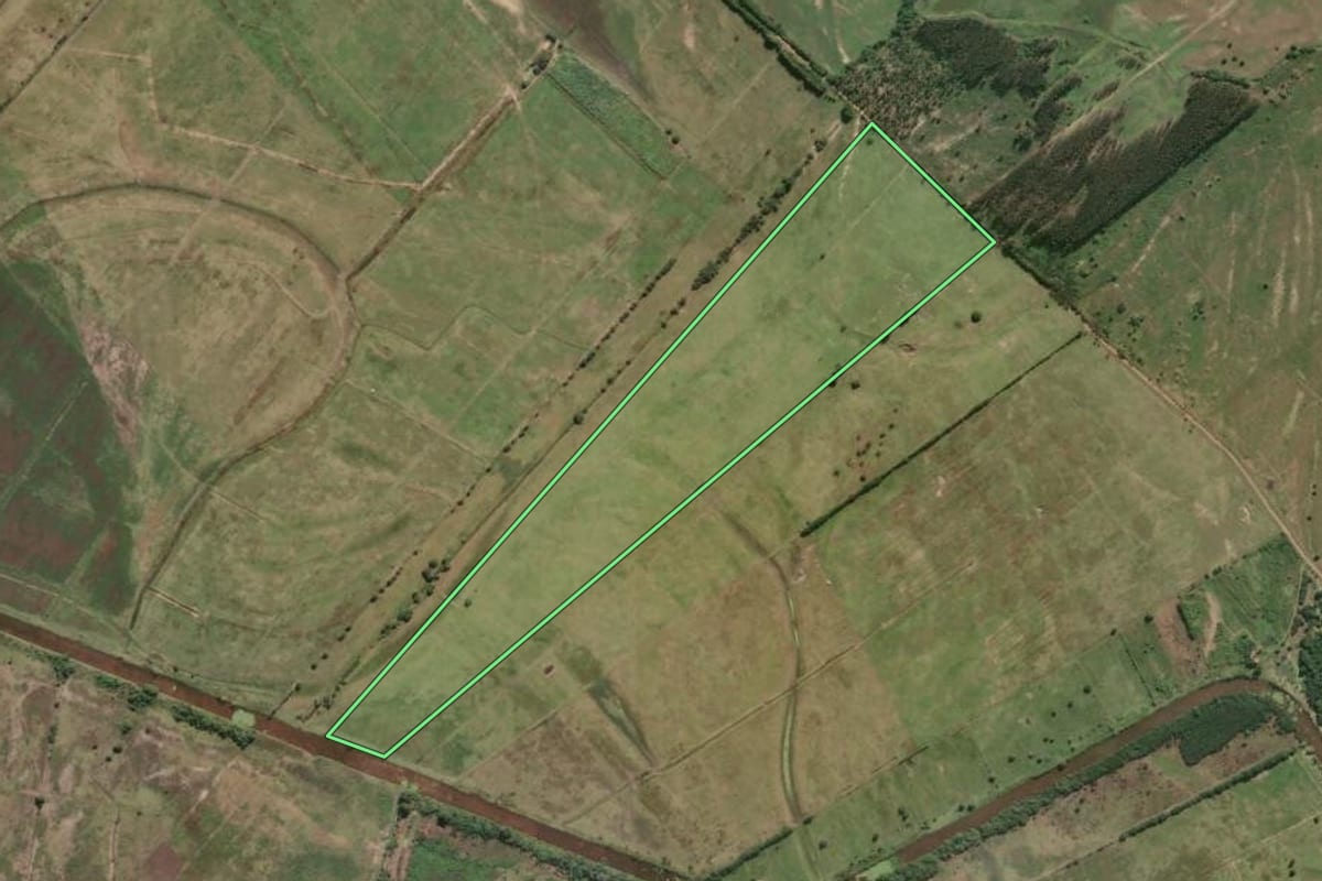 Imagem de satélite do imóvel rural em Campos dos Goytacazes (RJ), com o contorno declarado no CAR desenhado por cima.