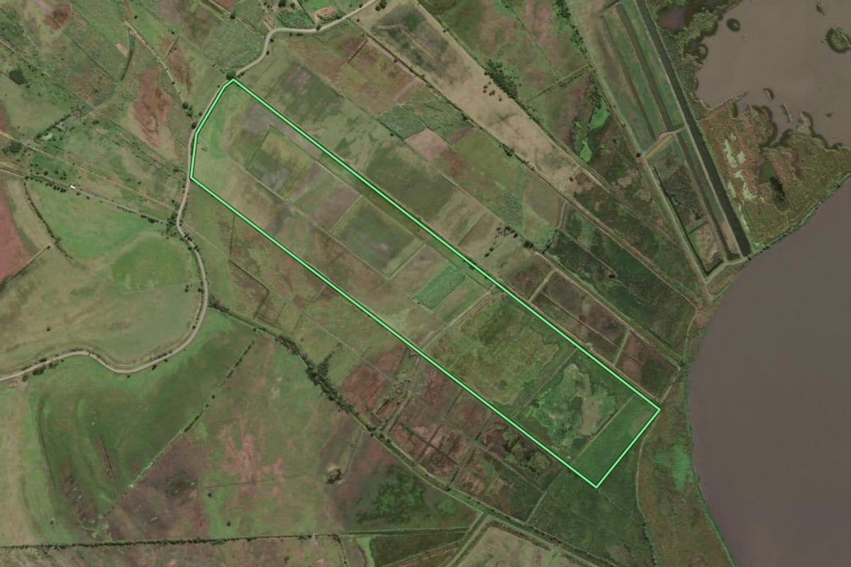 Imagem de satélite do imóvel rural em Campos dos Goytacazes (RJ), com o contorno declarado no CAR desenhado por cima.