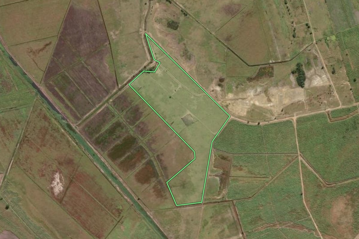 Imagem de satélite do imóvel rural em Campos dos Goytacazes (RJ), com o contorno declarado no CAR desenhado por cima.