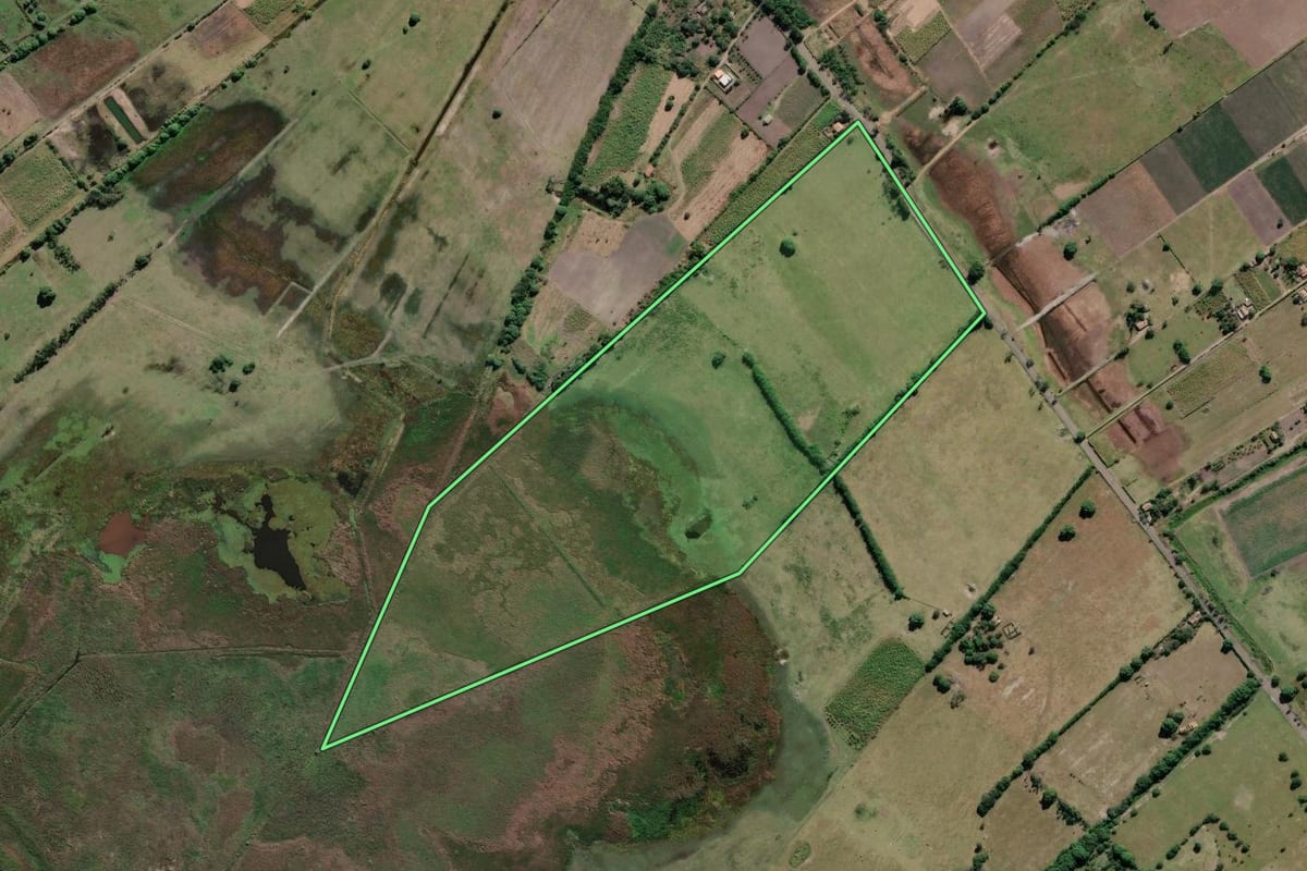 Imagem de satélite do imóvel rural em Campos dos Goytacazes (RJ), com o contorno declarado no CAR desenhado por cima.