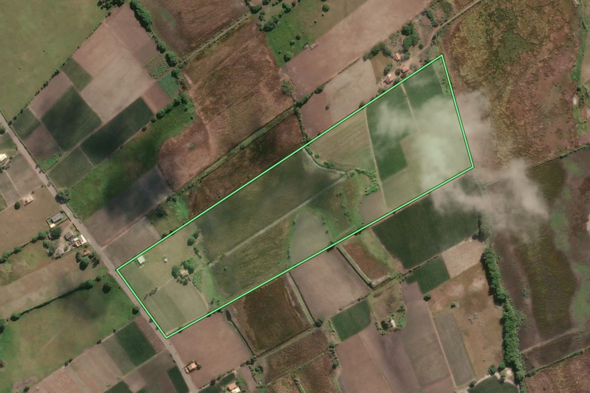 Imagem de satélite do imóvel rural em Campos dos Goytacazes (RJ), com o contorno declarado no CAR desenhado por cima.