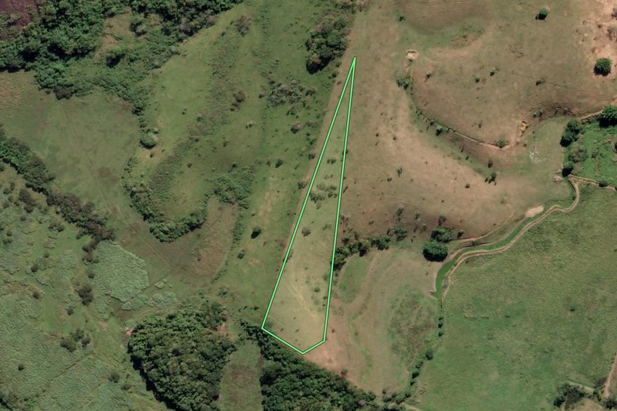 Imagem de satélite do imóvel rural em Campos dos Goytacazes (RJ), com o contorno declarado no CAR desenhado por cima.