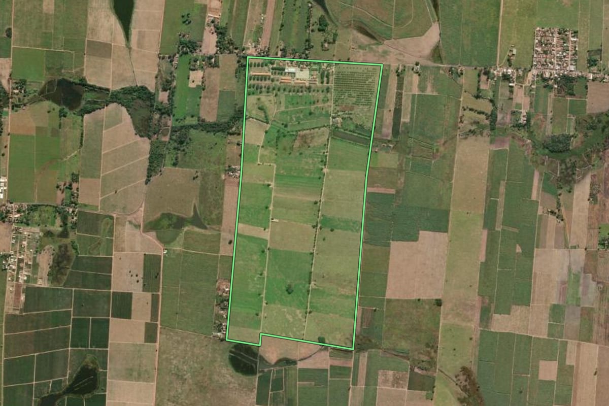 Imagem de satélite do imóvel rural em Campos dos Goytacazes (RJ), com o contorno declarado no CAR desenhado por cima.