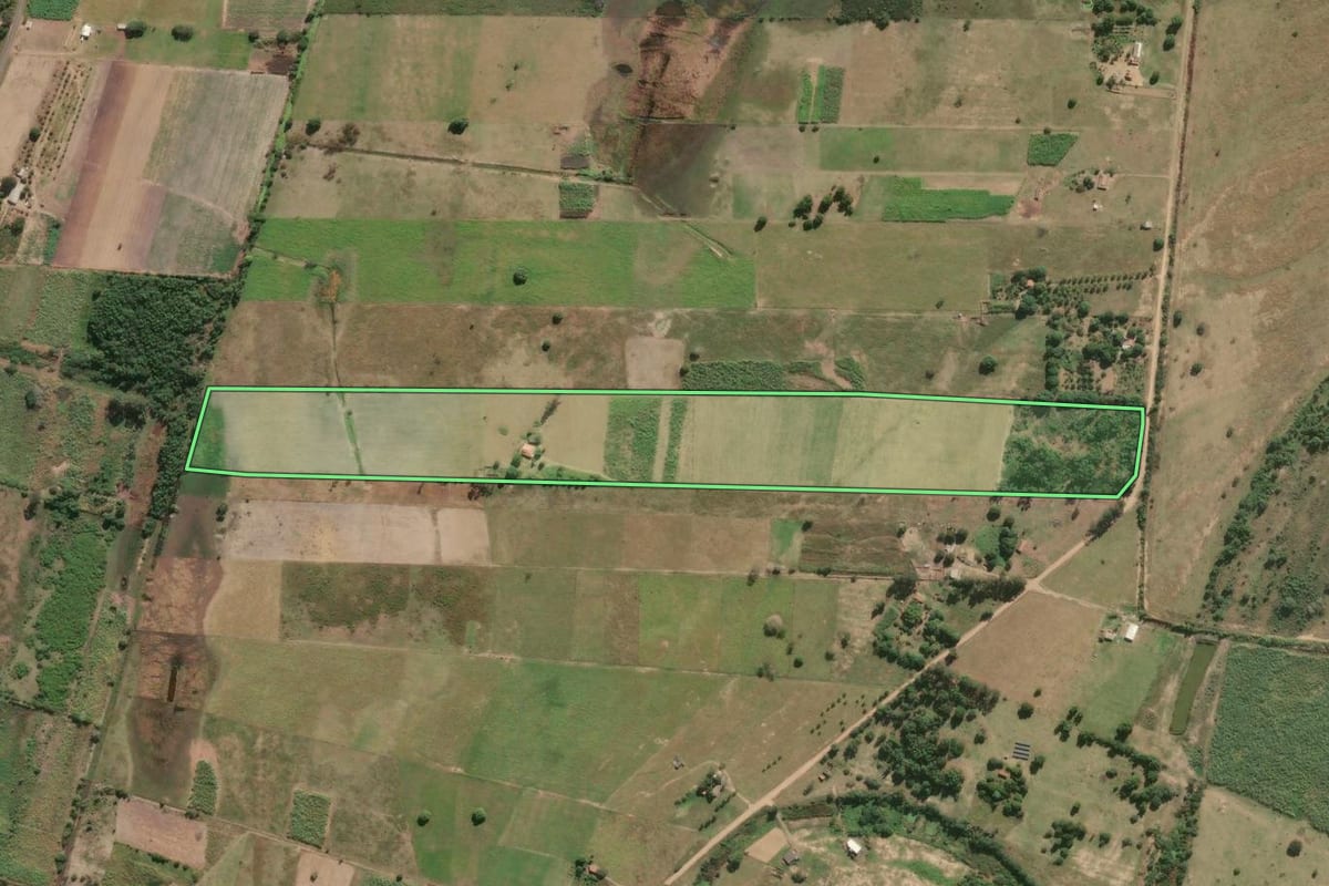 Imagem de satélite do imóvel rural em Campos dos Goytacazes (RJ), com o contorno declarado no CAR desenhado por cima.