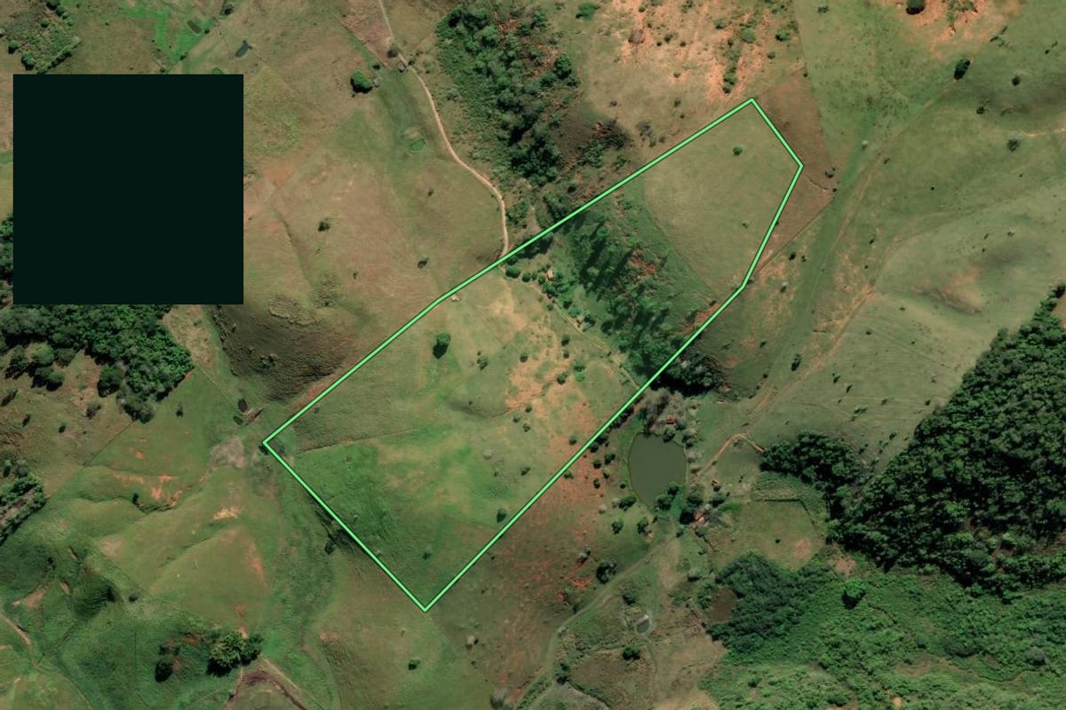 Imagem de satélite do imóvel rural em Campos dos Goytacazes (RJ), com o contorno declarado no CAR desenhado por cima.