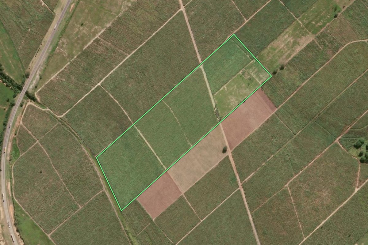 Imagem de satélite do imóvel rural em Campos dos Goytacazes (RJ), com o contorno declarado no CAR desenhado por cima.