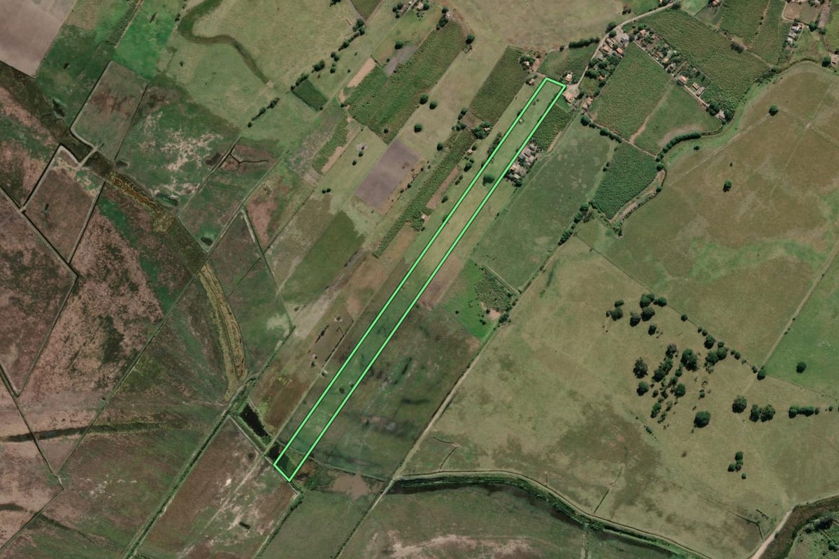 Imagem de satélite do imóvel rural em Campos dos Goytacazes (RJ), com o contorno declarado no CAR desenhado por cima.